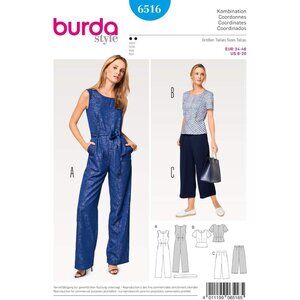 Burda Style Sewing Pattern 6516 Womens‎ Jumpsuit Top Trousers Sizes 8-20